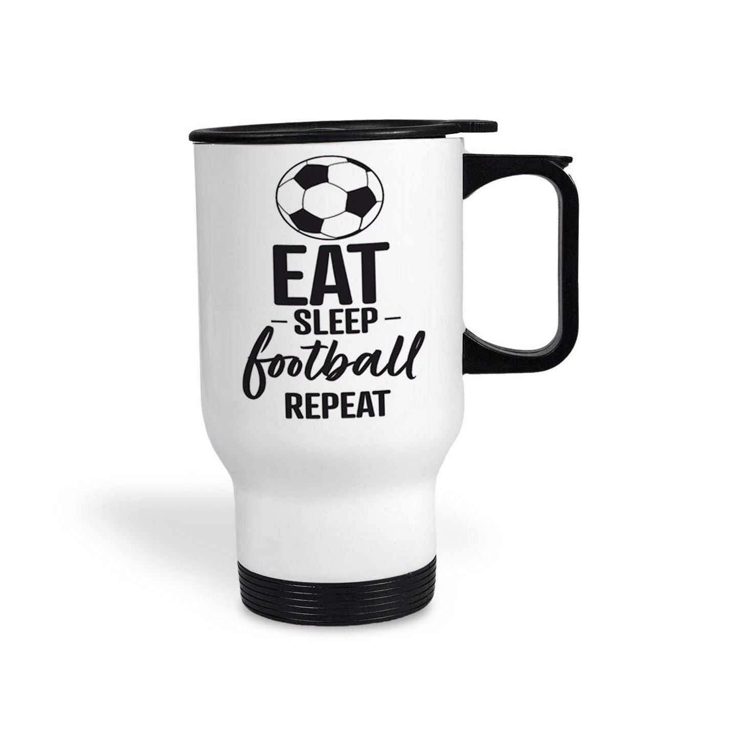 Eat Sleep Football Repeat Personalised White Travel Mug