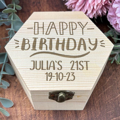 Happy Birthday Engraved Box - Storage / Memory - Wooden Personalised Gift