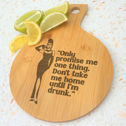 Breakfast at Tiffany's Audrey Hepburn Bamboo Paddle Chopping Board Garnish Drinking Gin Tonic Cocktails Home Bar