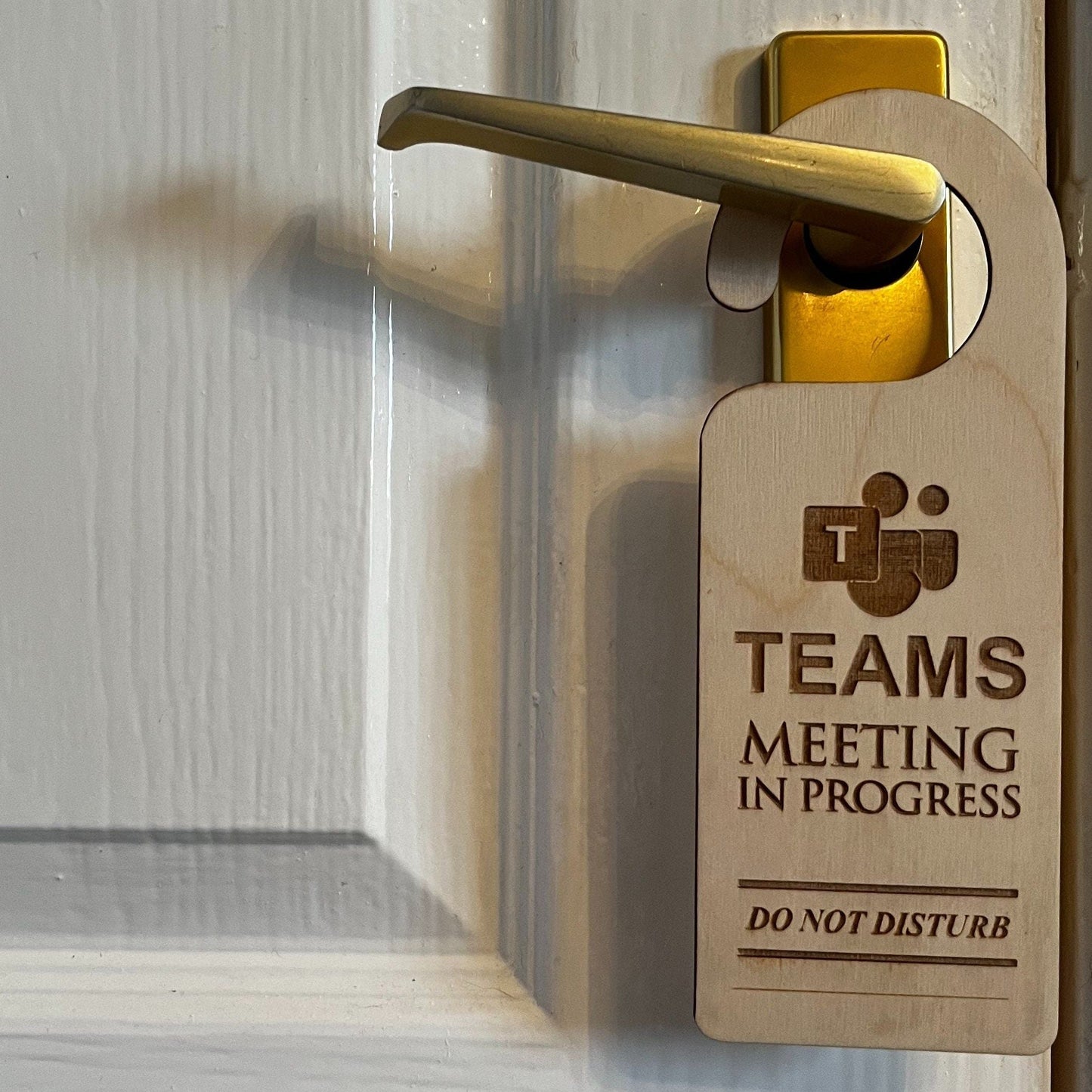 Teams Microsoft Meeting in Progress Do Not Disturb Engraved Wooden Door Hanger Working From Home Office Christmas Gift Birthday Present