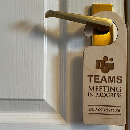 Teams Microsoft Meeting in Progress Do Not Disturb Engraved Wooden Door Hanger Working From Home Office Christmas Gift Birthday Present