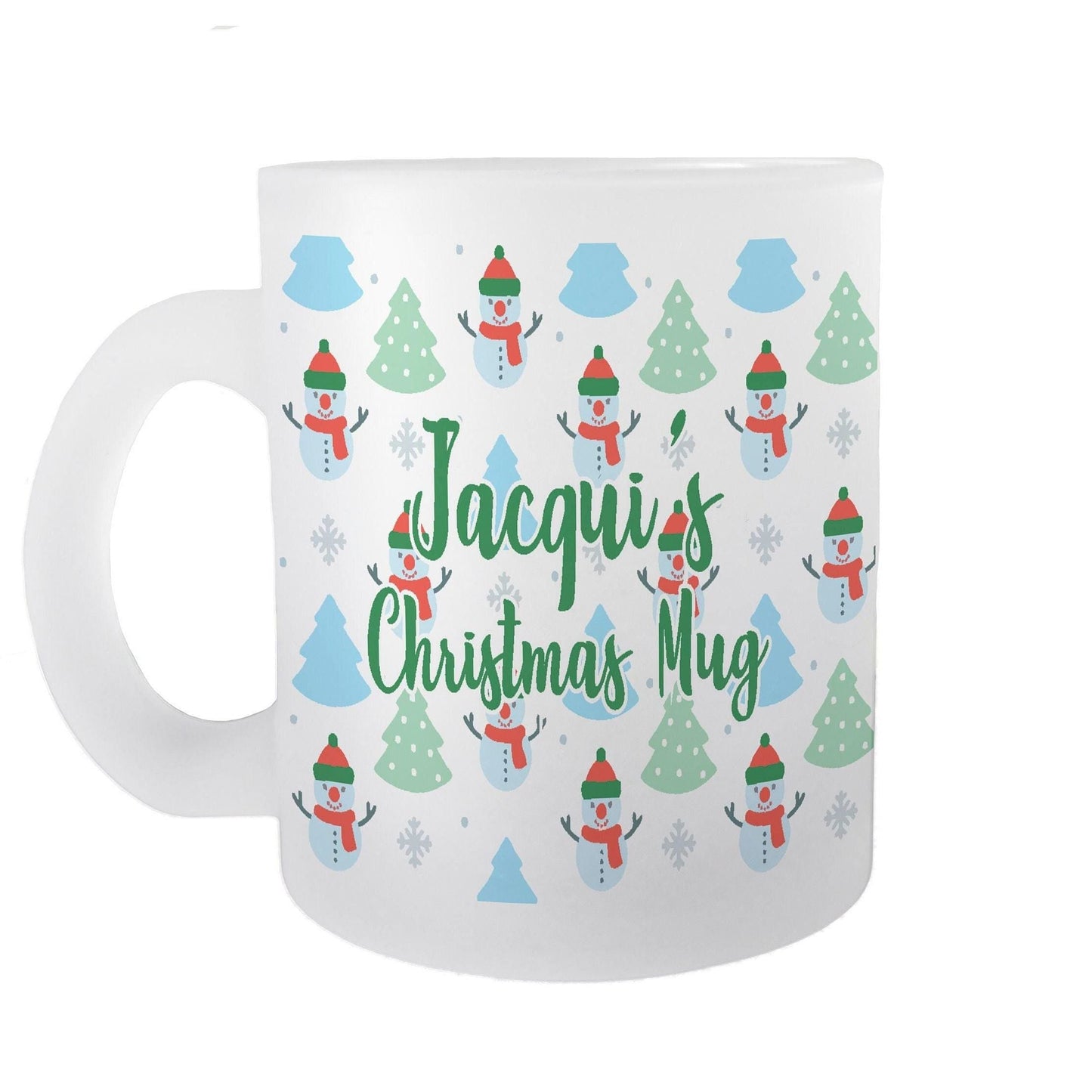 Snowman Pattern Christmas Mug Personalised Frosted Glass Secret Santa Gift XMAS Stocking Filler