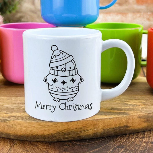 Penguin Merry Christmas Personalised Mug for Toddlers 6oz Polymer Unbreakable Child Safe Gift