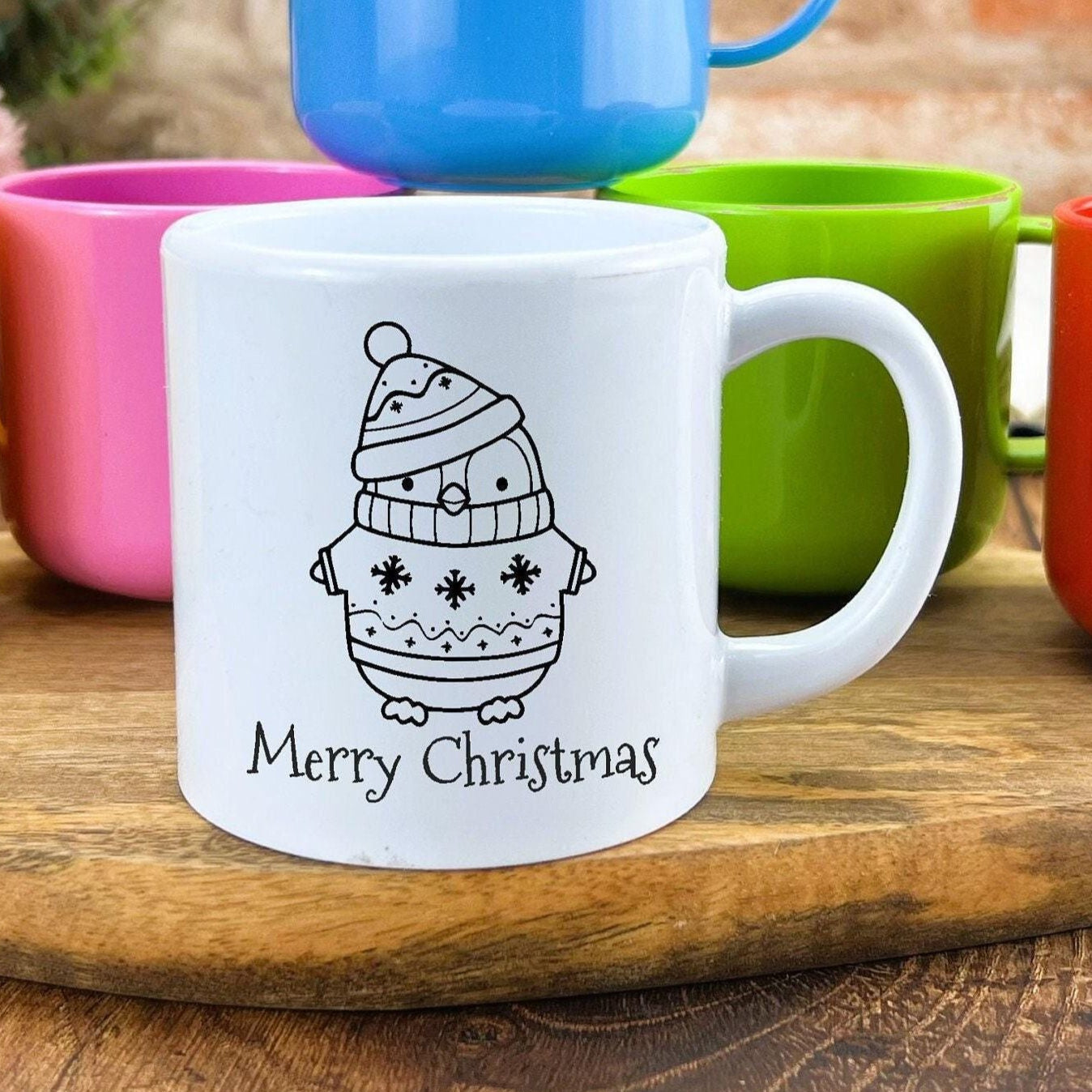 Penguin Merry Christmas Personalised Mug for Toddlers 6oz Polymer Unbreakable Child Safe Gift