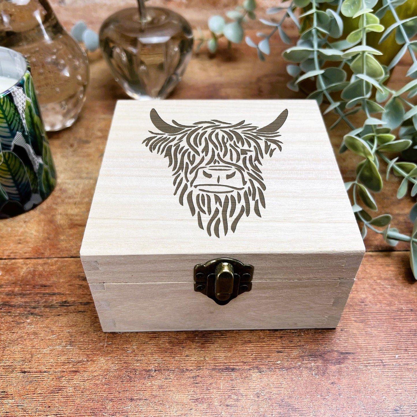 Highland Cow Engraved Wooden Trinket Jewellery Box Christmas Gift Birthday Present Secret Santa Scotland Scottish