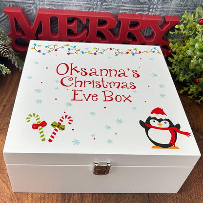 Penguin Christmas Lights Candy Canes XMAS Eve Treats Box - Personalised Festive Gift