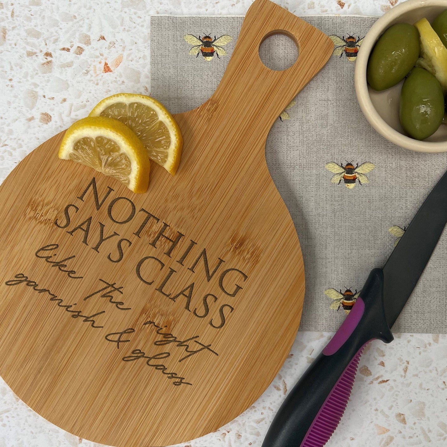 Nothing Says Class Engraved Bamboo Paddle Chopping Board Garnish Drinking Gin Tonic Cocktails Home Bar Christmas Gift Birthday Present