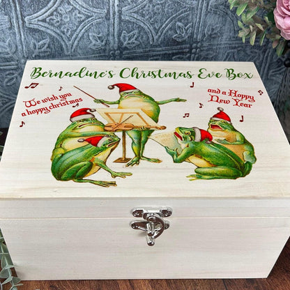 Hoppy Christmas Frog Christmas Carollers Design Vintage Personalised Xmas Eve Treat Box