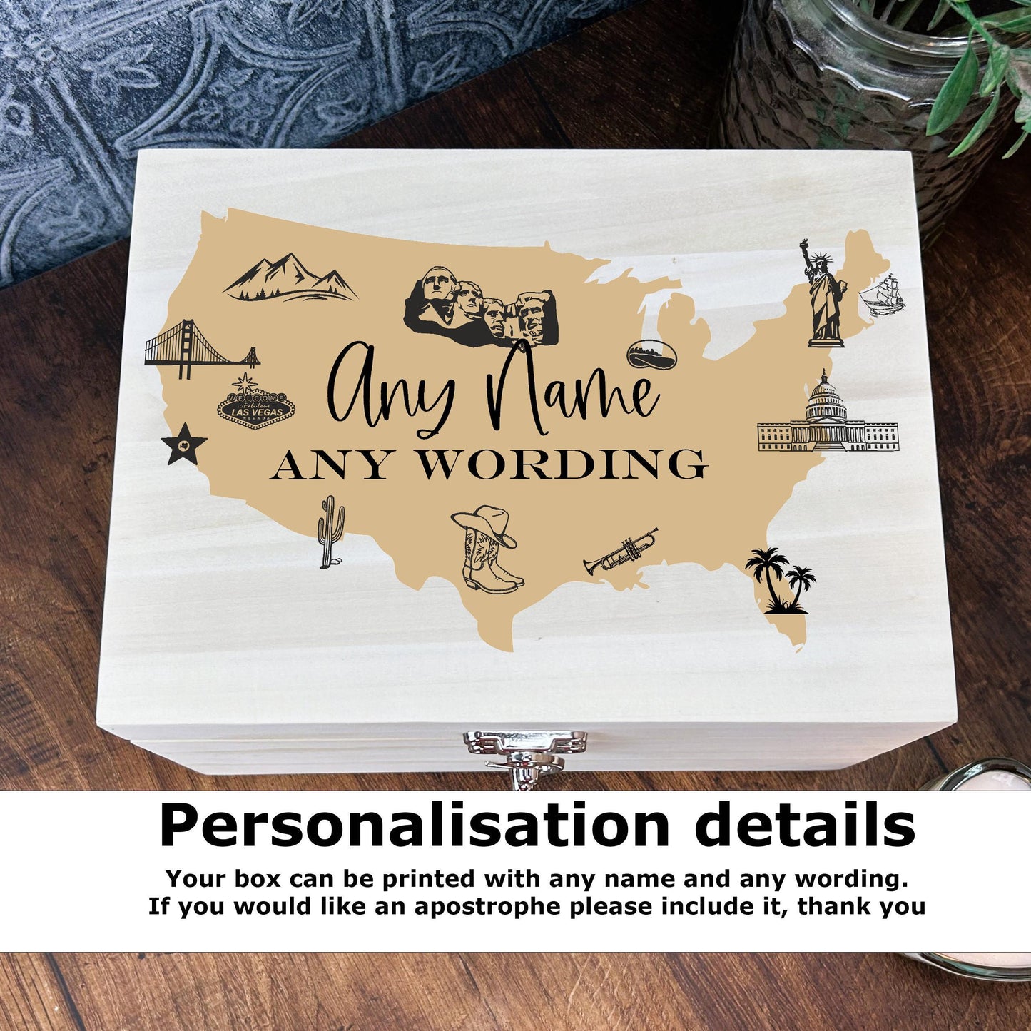 American Adventures Travel Mementos Wooden Box Personalised Gift