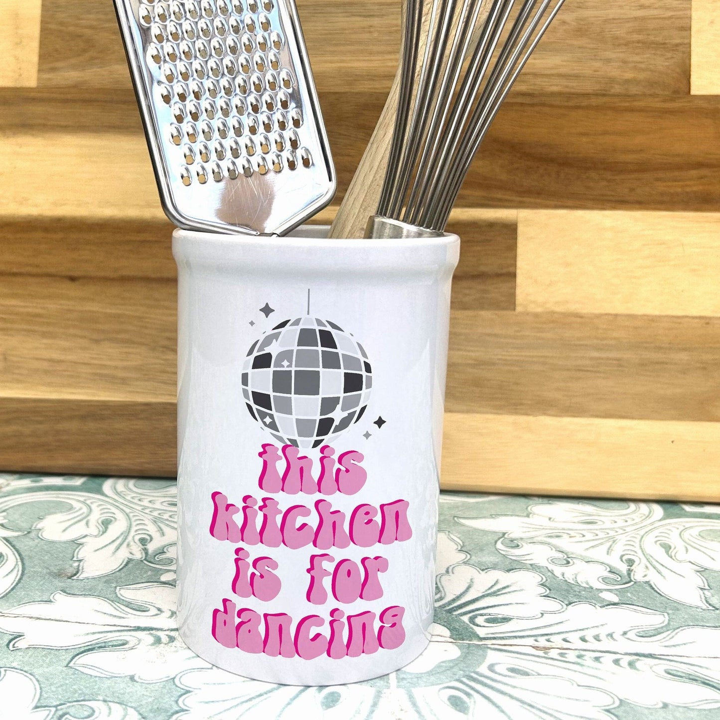 This Kitchen Is For Dancing Disco Ball Kitchen Ceramic Utensil Holder