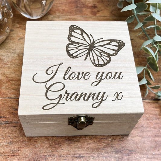 Butterfly Personalised Wooden Square Memory Keepsake Box