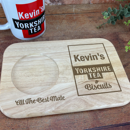 a wooden coaster with a picture of a tea cup on it