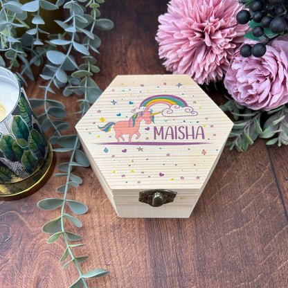 Unicorn Design Children's Printed Box - Toy Storage / Memory - Wooden Personalised Gift