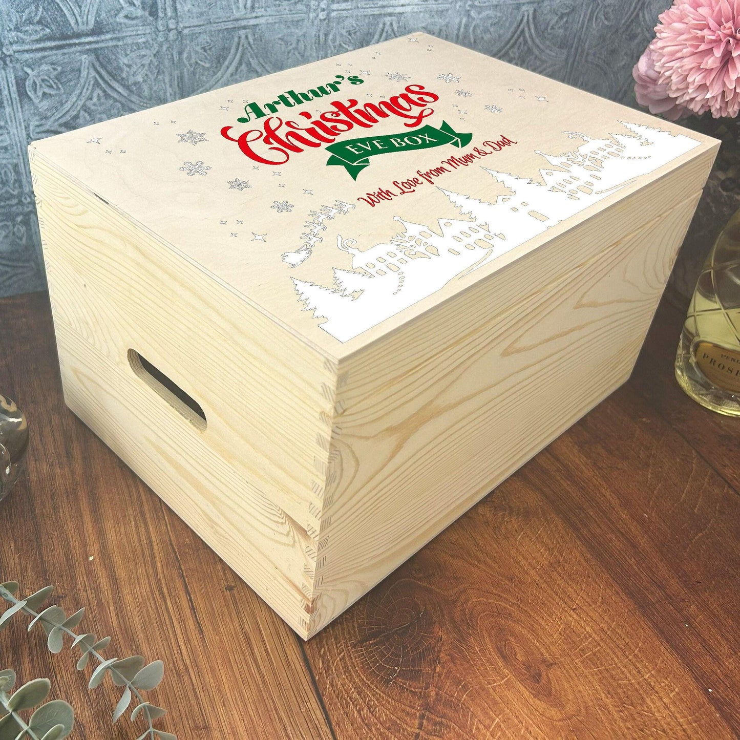 Snow Town Silhouette Christmas Eve Box Hamper Gift Personalised XMAS Treats