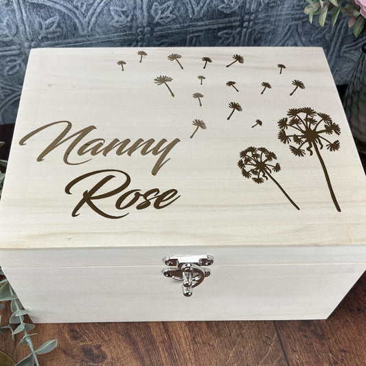 Dandelion Engraved Luxury Wooden Box - Personalised Gift