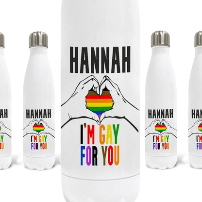 I'm Gay For You LGBTQ+ Pride Rainbow Flag Personalised Water Bottle Valentine's Day Boyfriend Girlfriend Gift Partner Love