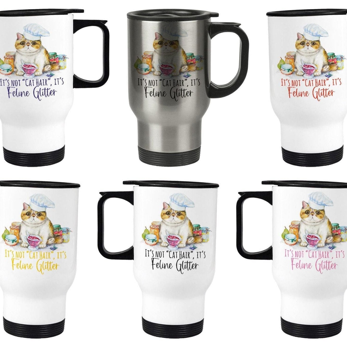 Feline Glitter Cat Design Travel Mug Personalised
