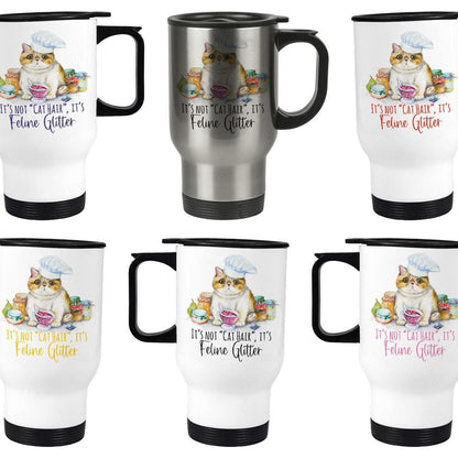 Feline Glitter Cat Design Travel Mug Personalised