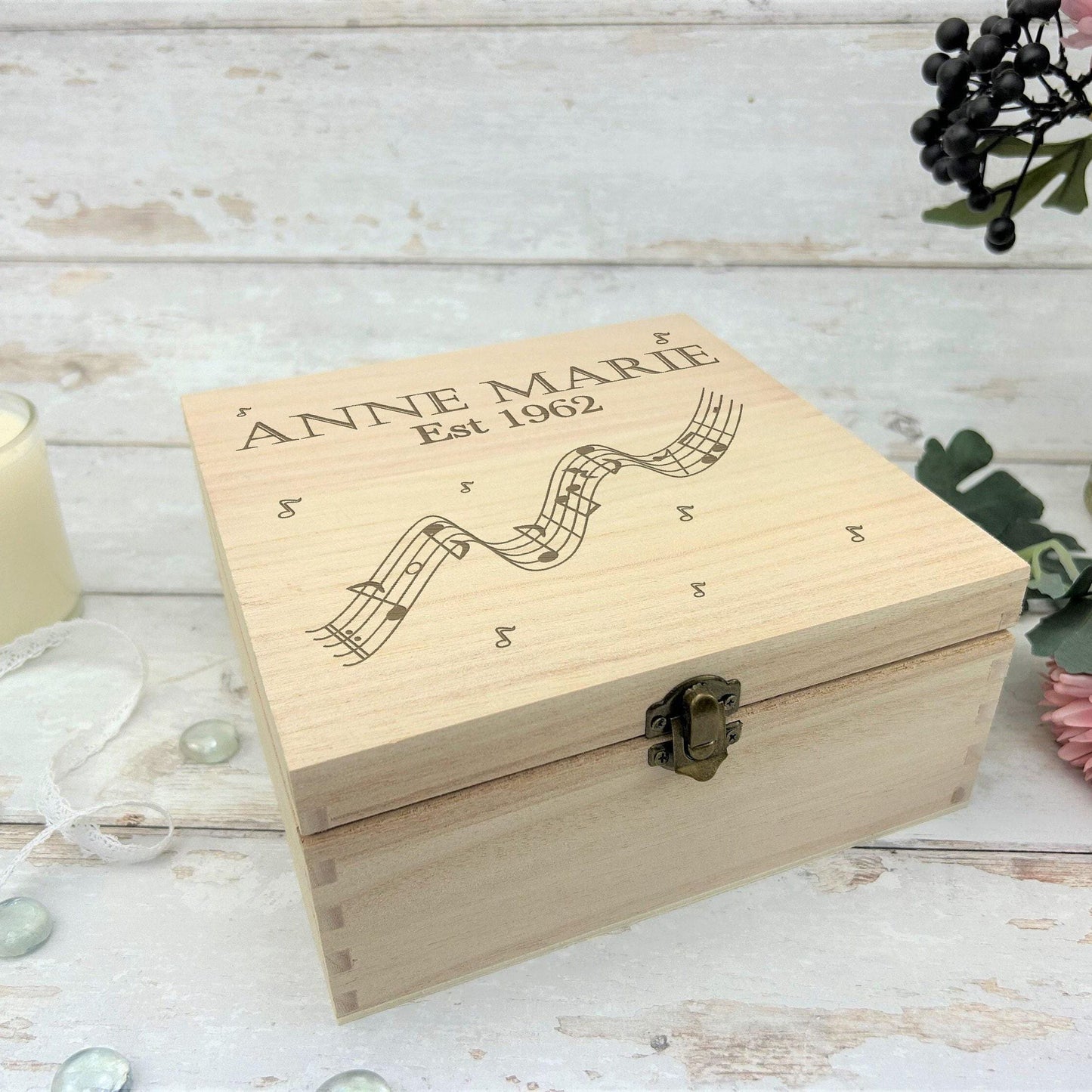 Music Notes / Music Sheet Personalised Wooden Memory Keepsake Box