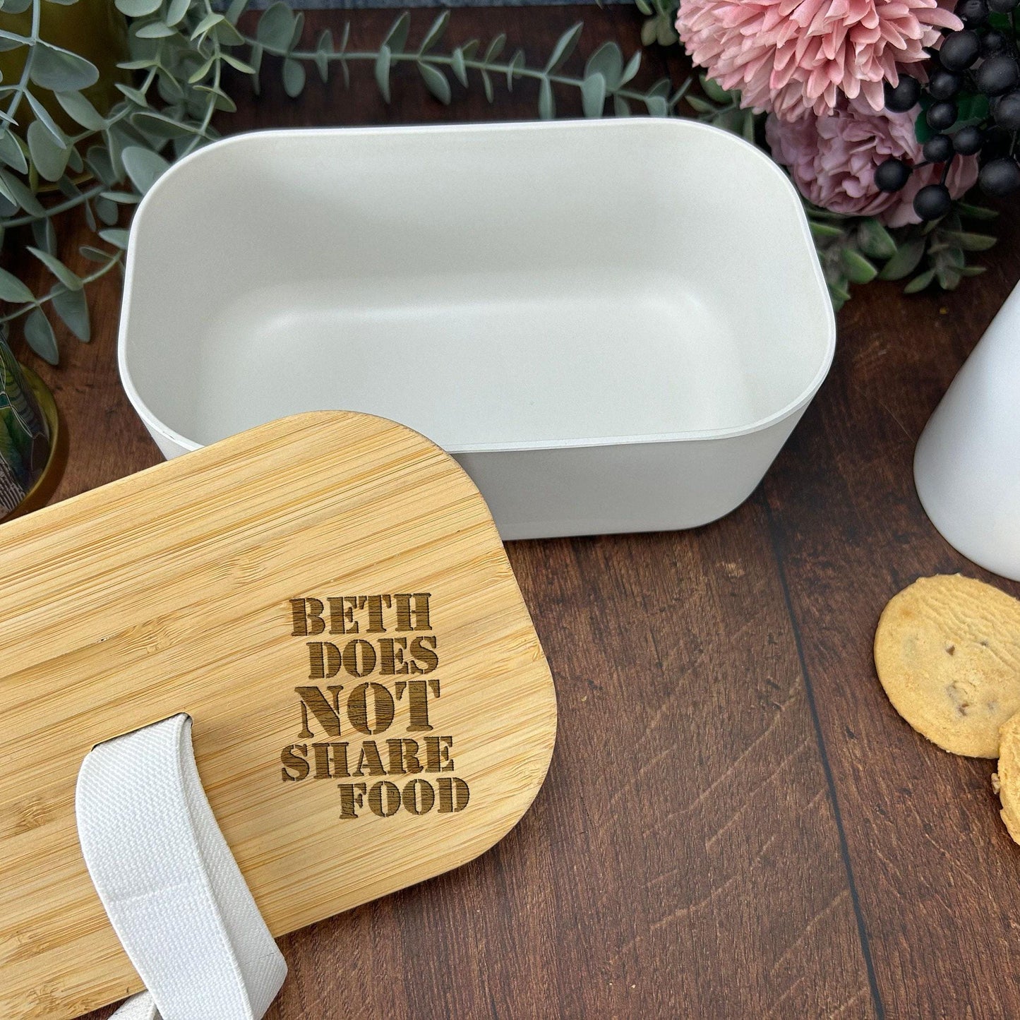 Does not share food Personalised Bamboo Eco Friendly Lunchbox - School Work Packed Lunch