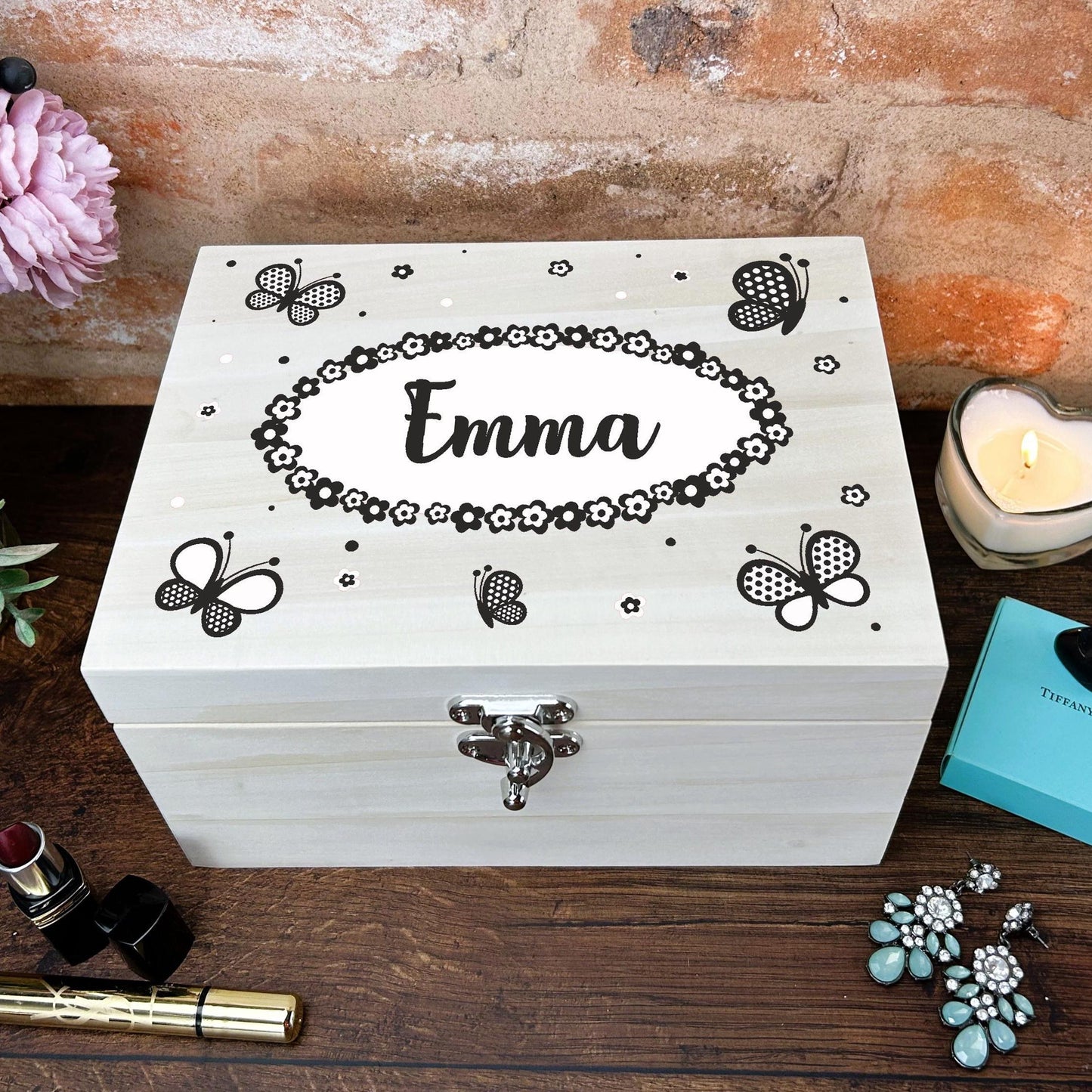 Butterfly & Flowers Personalised Colourful Memory Box