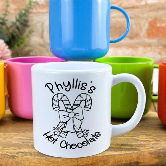 Candy Cane Hot Chocolate Christmas Personalised Mug for Toddlers 6oz | Plastic | Unbreakable | Child Safe | Gift | Kids Cup | Children