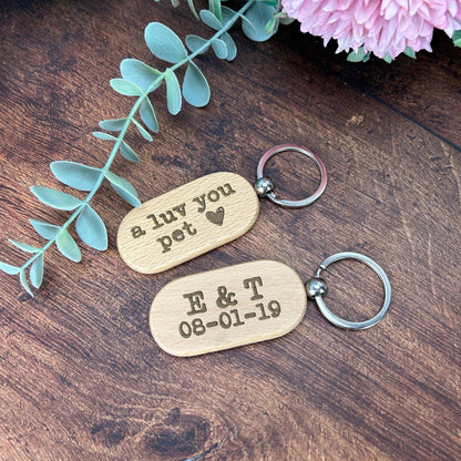 A Luv You Pet - Newcastle Geordie Dialect - Personalised Wooden Key Ring
