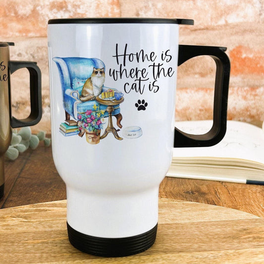 Home Is Where The Cat Is Design Travel Mug Personalised Gift