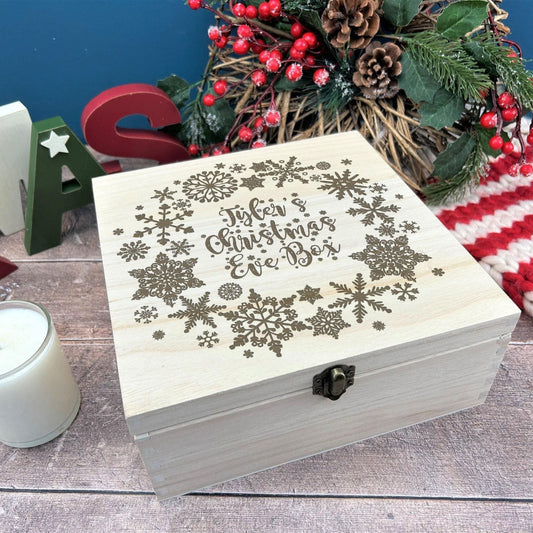 Snowflake Wreath Wooden Personalised Christmas Eve Box