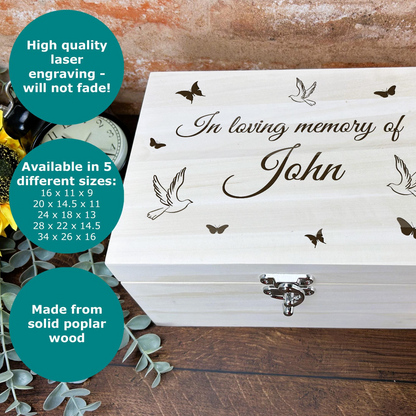 a wooden box with a picture of a flower and butterflies on it