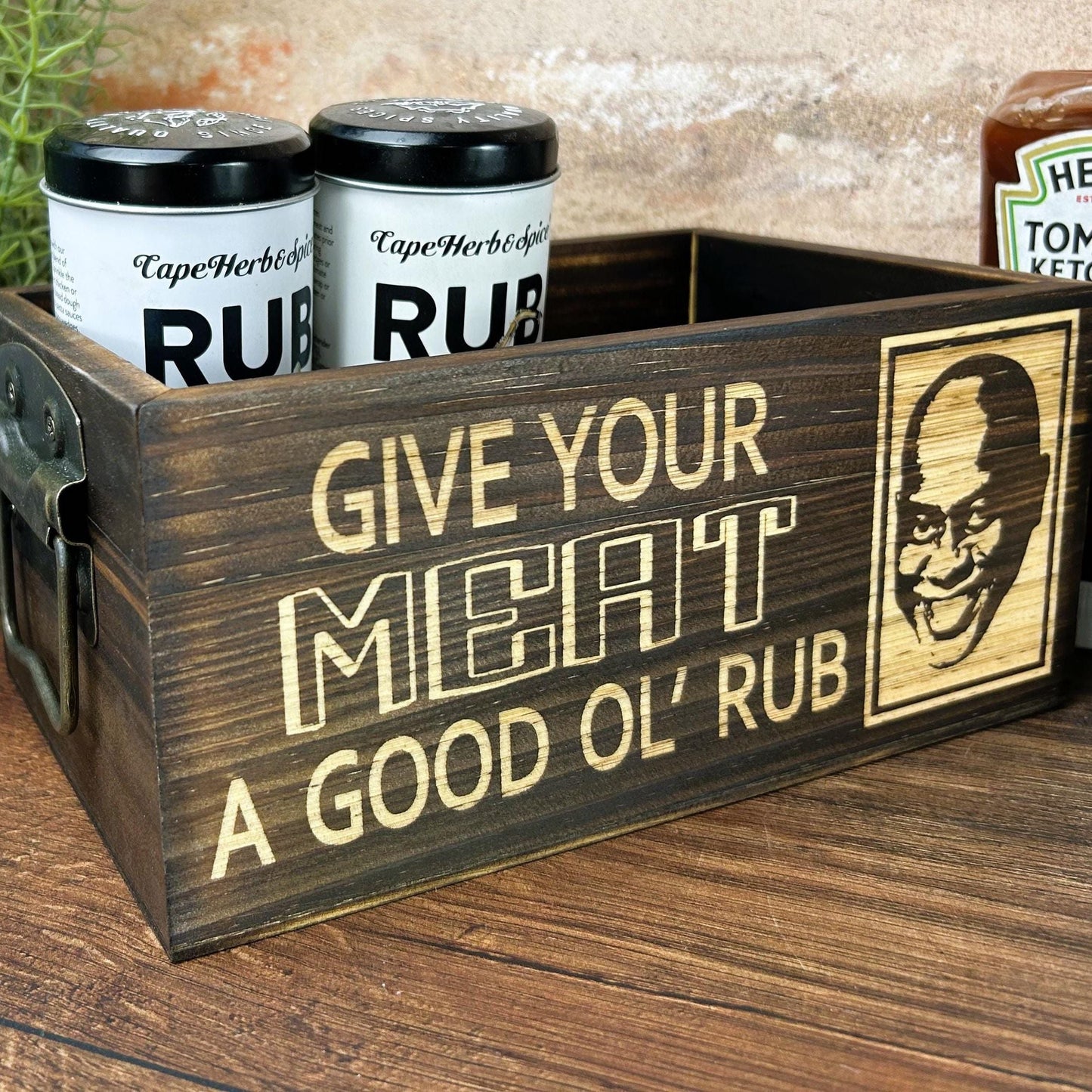 Ainsley Harriott Funny Kitchen Tidy / Caddy - Give Your Meat A Good 'Ol Rub - Cooking Gift - Present Kitchen Decor Housewarming - Christmas