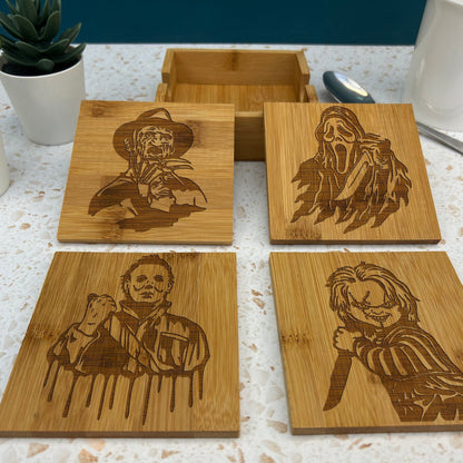 Horror Movie Characters Coaster Set Home Décor House Warming Gift Michael Myers Freddie Kruger Chucky Scream Christmas Gift Birthday Present
