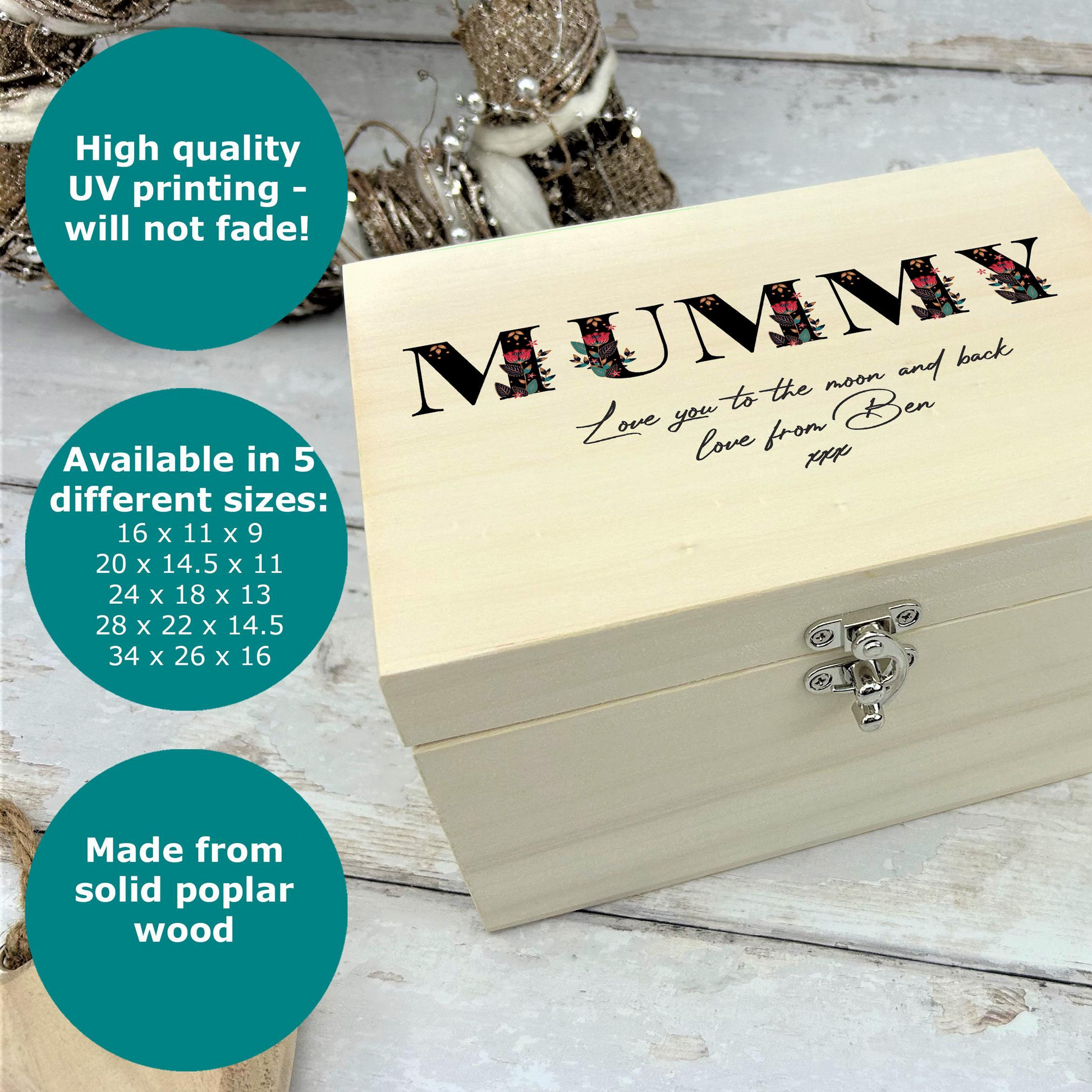 a wooden box with a picture of a dog on it