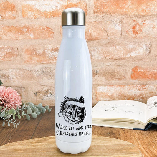 Cheshire Cat Mad Here Christmas Water Bottle Personalised Gift