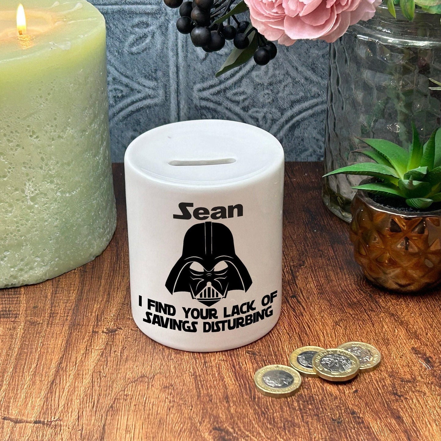 Darth Vader Personalised Ceramic Money Box - "I Find Your Lack of Savings Disturbing" - Personalised Gift