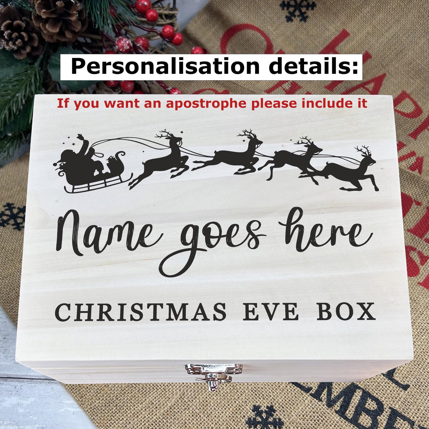 Santa Sleigh Engraved Personalised Christmas  Eve Box