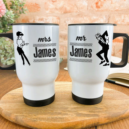 Ska Mr & Mrs Travel Mug Set Two Tone Music Reggae Personalised Wedding Anniversary Gift Skank