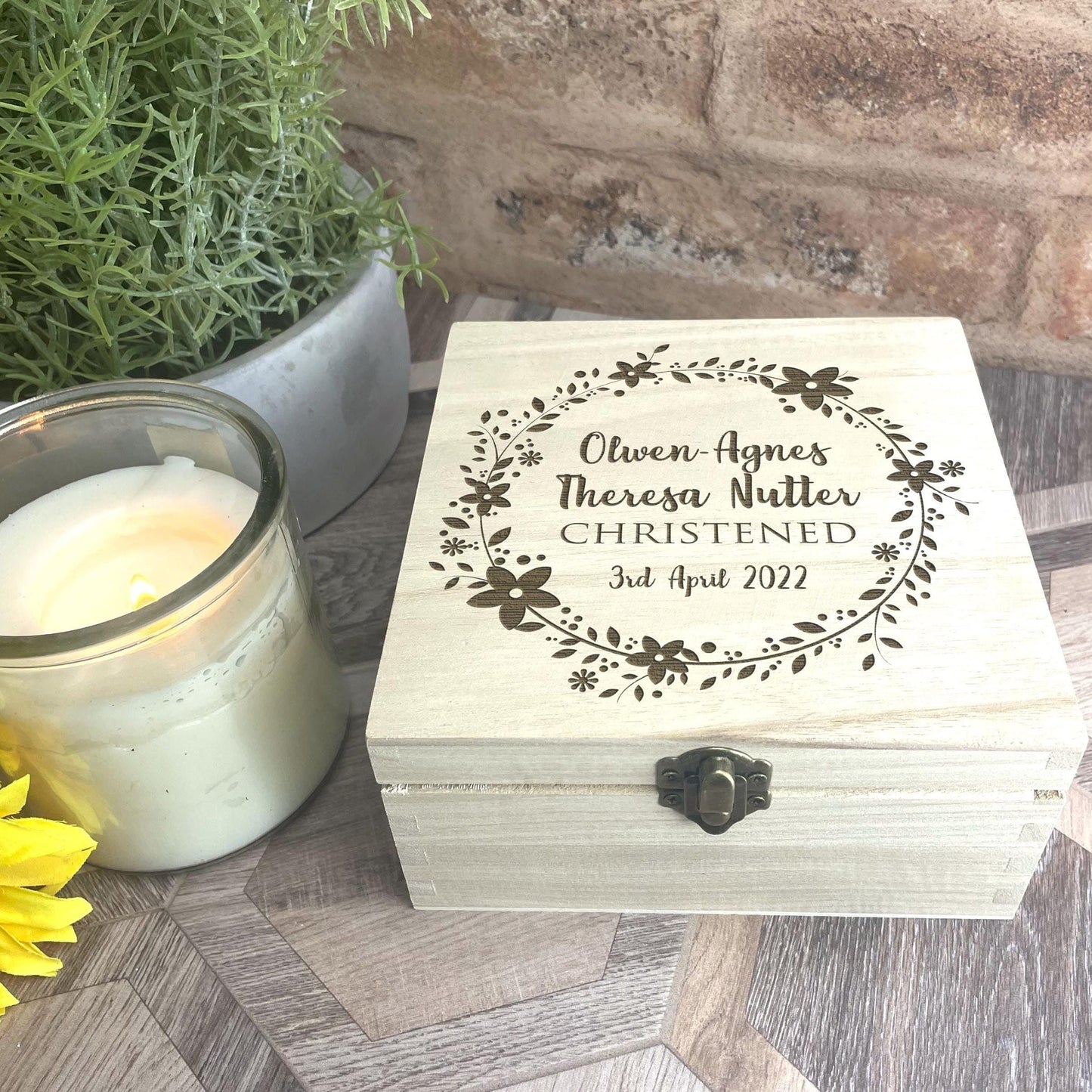 Floral Christening Wooden Memory Box Personalised Christening / New Baby Gift