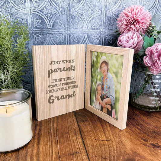 Parents to Grandparents Quote Personalised Oak Photo Frame Gift - Baby Announcement