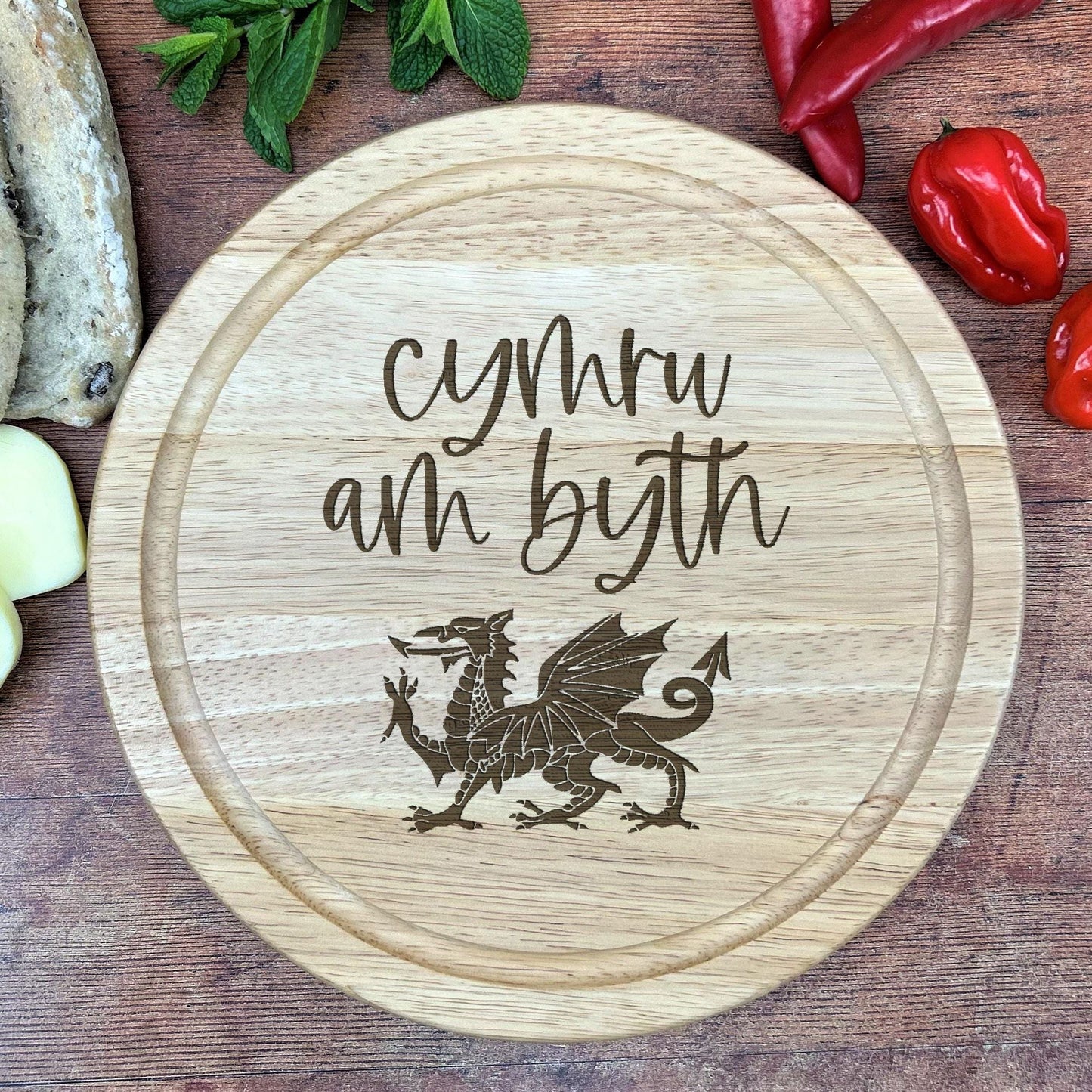 Cymru Am Byth Wales For Ever Slogan Dragon - Personalised Chopping Board