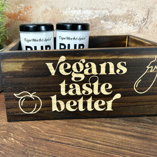 Vegans Taste Better Veganism Plant Based Kitchen Tidy / Caddy- Funny Cooking Gift - Present Kitchen Decor Housewarming Peach Aubergine