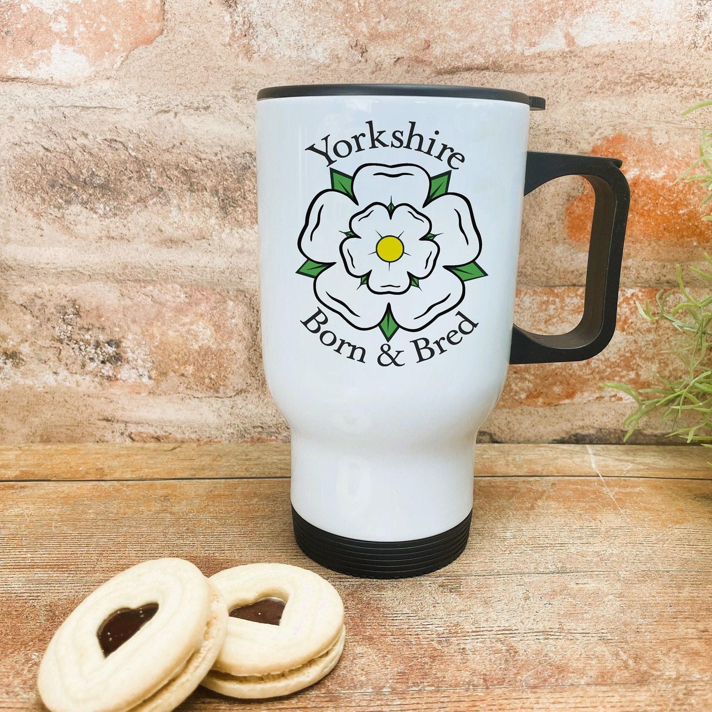 Born and Bred Yorkshire Rose - Personalised Travel Mug