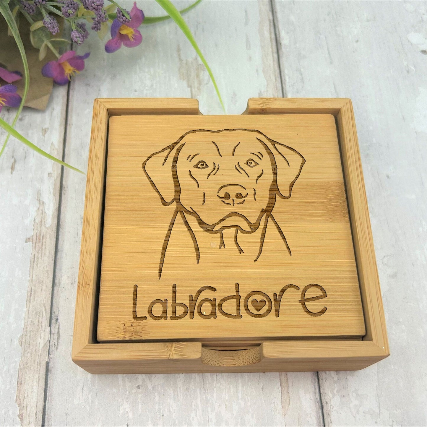 Labrador Dog Engraved Bamboo Coaster Set New Home Décor House Warming Gift Christmas Gift Birthday Present Secret Santa Dog Mom Dad