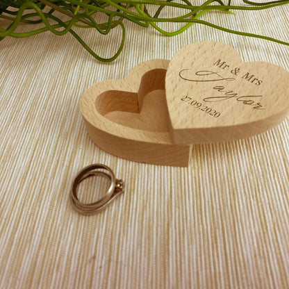 Mr and Mrs Wedding Ring Carrier Heart Box Personalised Engagement Gift