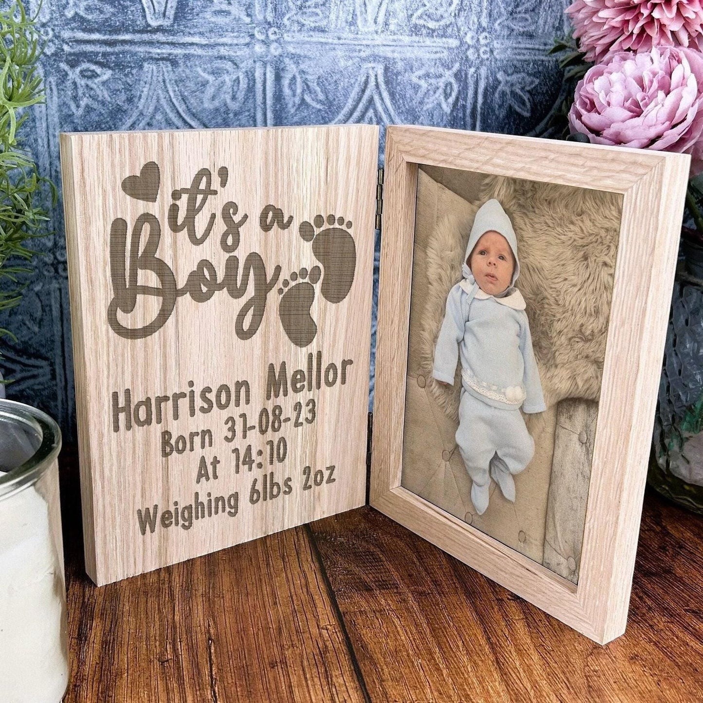 It's A Boy New Baby Personalised Oak Photo Frame Gift - New Baby Gift