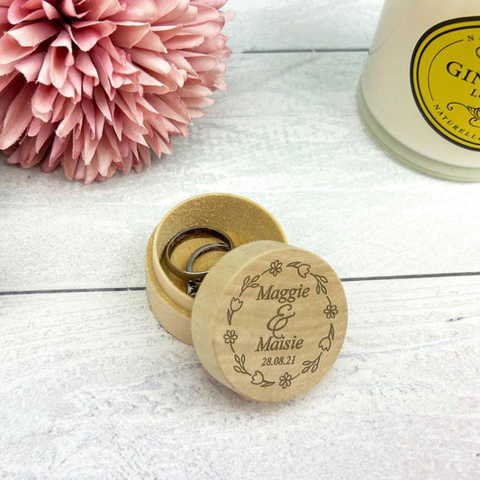 Floral Wreath Name Date Wedding Ring Carrier Box Personalised Engagement Gift