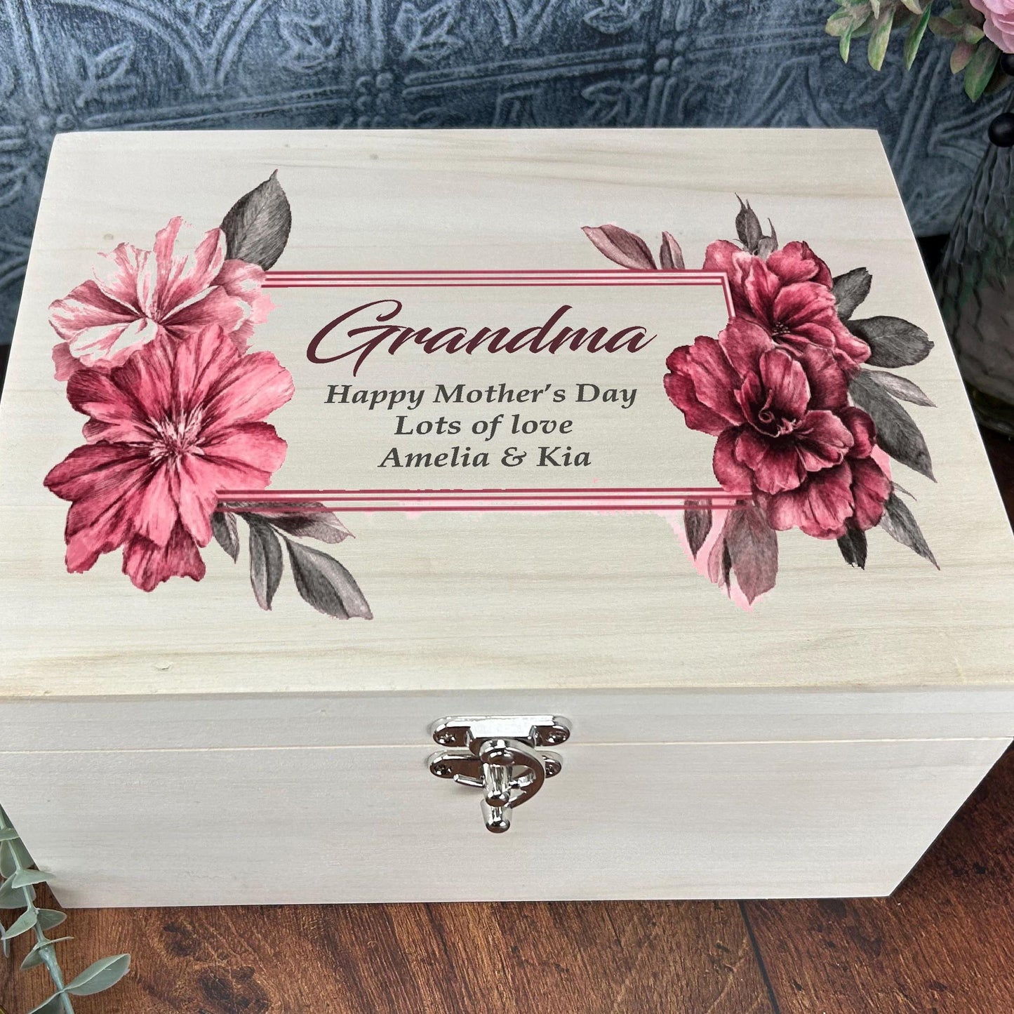 Mothers Day Floral Watercolour Illustration Personalised Luxury Memory Box