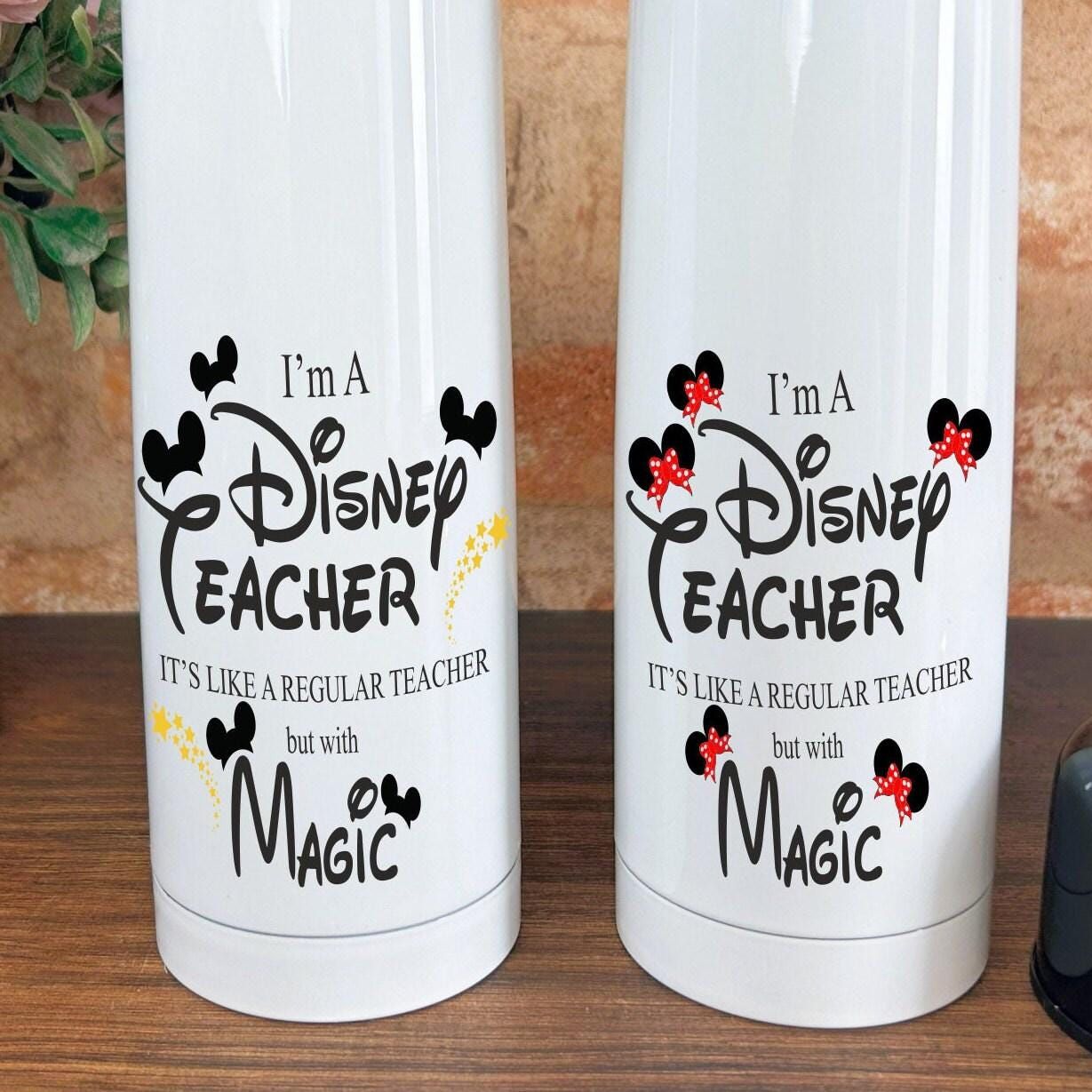 Disney Teacher With Magic, Vacuum  Flask, Personalised Message, End of School Thank You Gift - Primary - Junior - Leaving - TA - Assistant -