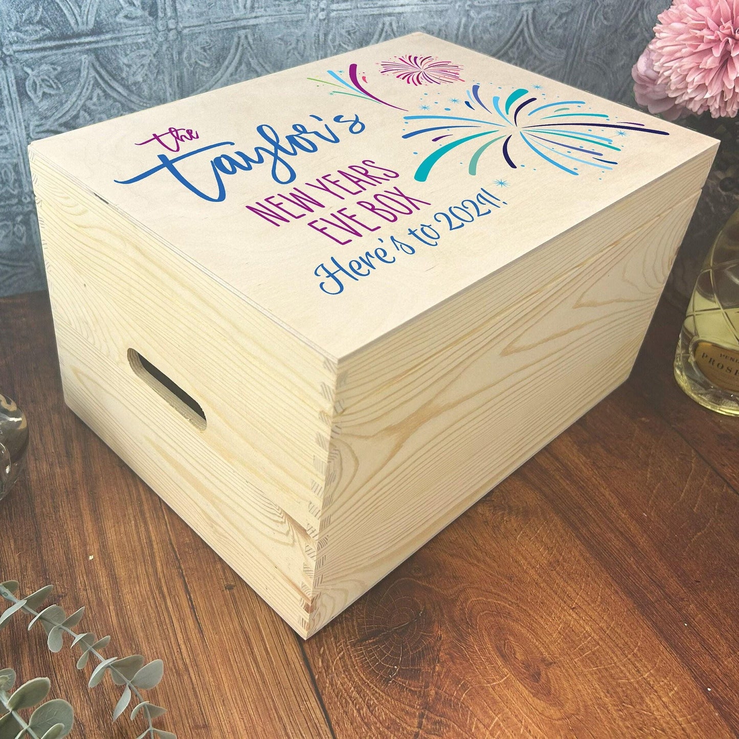 Fireworks New Years Eve Hamper Box Family Personalised Gift Celebration
