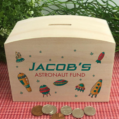 Astronaut Fund - Personalised Children's Wooden Money Box - Rockets - Birthday Saving Gift